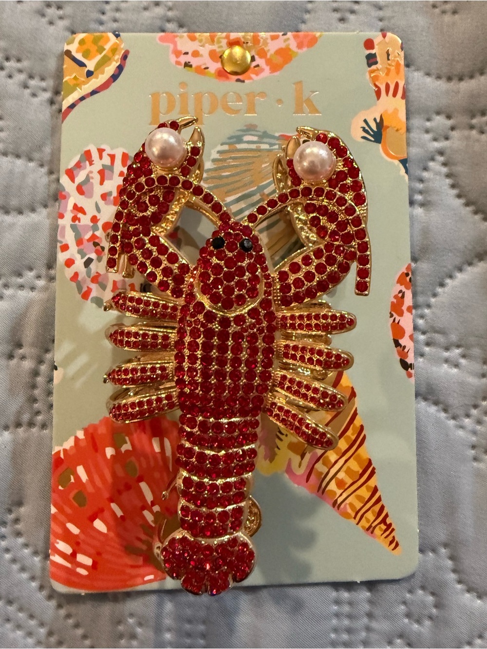 NWT Piper K Lobster Metal Hair Claw Clip w Rhinestones & Faux Pearls